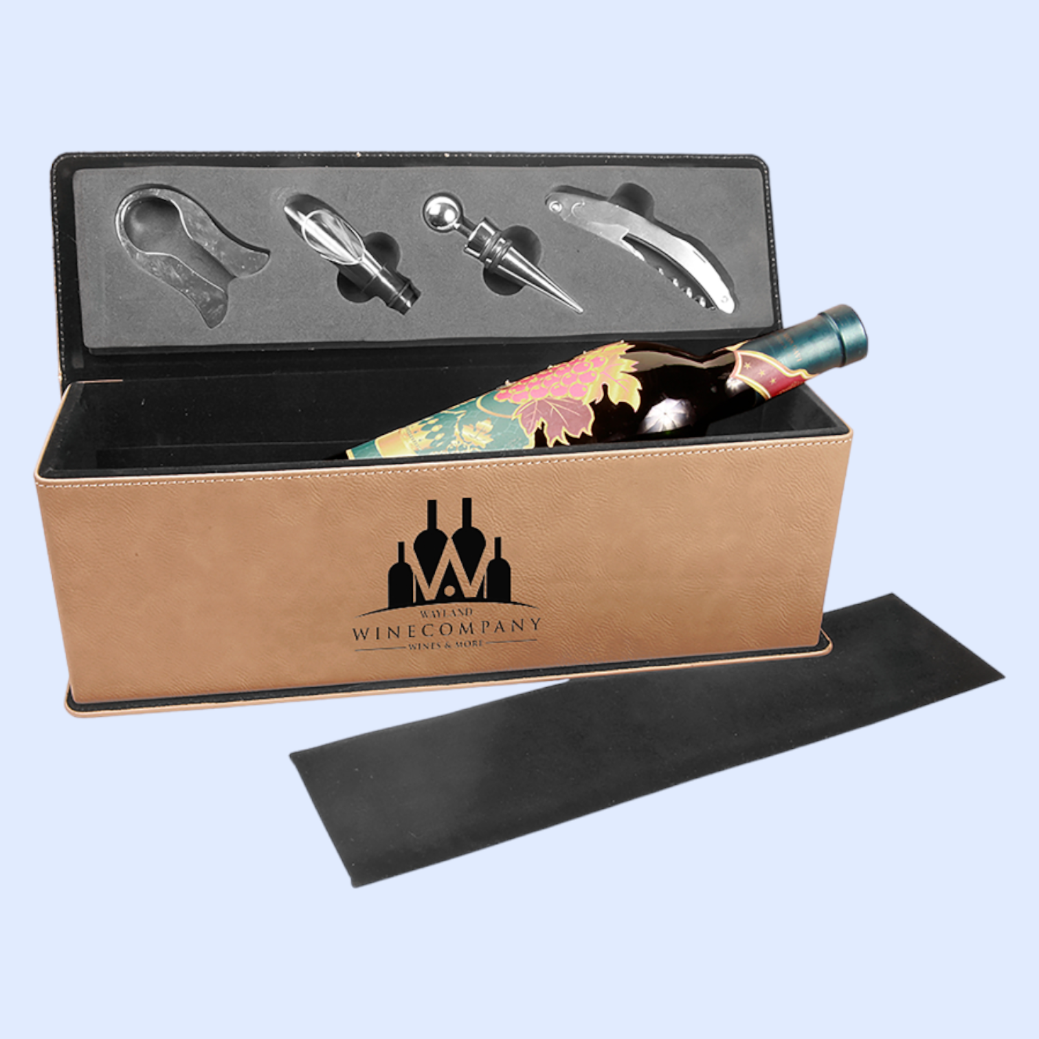 LASERABLE LEATHERETTE SINGLE WINE BOX WITH TOOLS