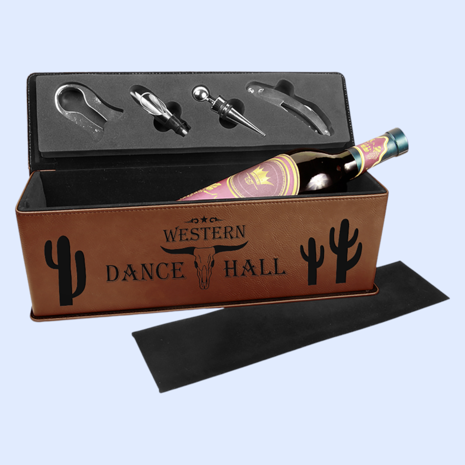 LASERABLE LEATHERETTE SINGLE WINE BOX WITH TOOLS